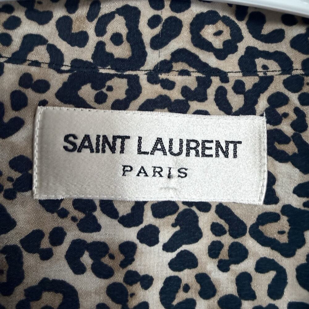 Saint Laurent Button-Up Blouse Animal Print Silk Long Sleeve Shirt 42 -16 1/2 - Picture 4 of 9